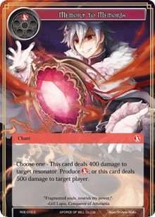 Memory to Memoria - Force of Will Return of the Dragon Emperor trading card