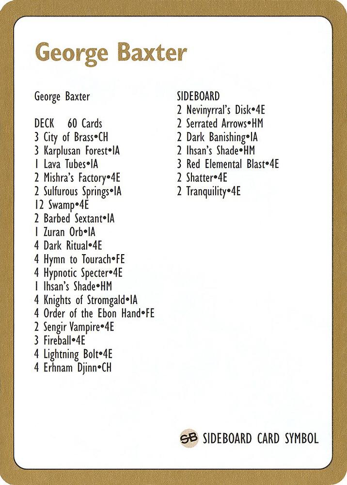 WorldChampionshipDecks2004⭐︎AeoPaquette 1996 George Baxter Decklist Card - TCGMatch Chile
