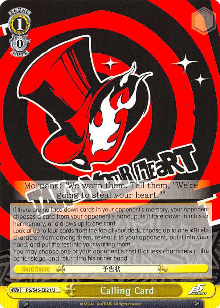Calling Card (Yellow) - Persona 5 - Weiss Schwarz - TCGplayer.com