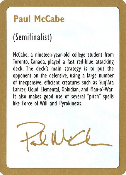 1997 Paul McCabe Biography Card - World Championship Decks - Magic