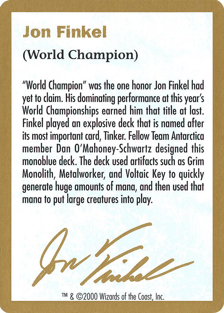 MtG World Champ. Decks2000【Jon Finkel】 2000 Jon Finkel Biography Card - World Championship Decks - Magic