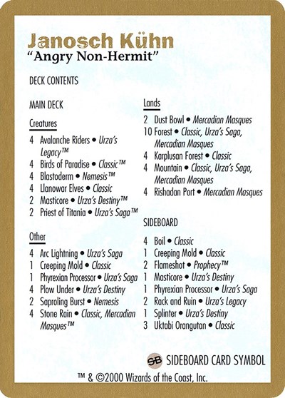 2000 Janosch Kuhn Decklist Card