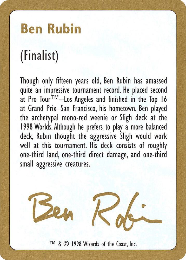 1998 Ben Rubin Biography Card - World Championship Decks - Magic