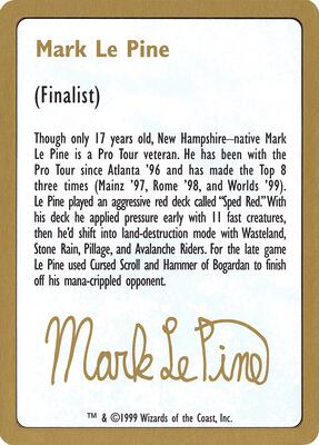 1999 Mark Le Pine Biography Card