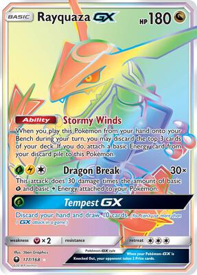 Rayquaza GX (Secret) — chase card of SM - Celestial Storm