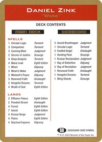 2003 Daniel Zink Decklist Card - Magic: The Gathering World Championship Decks trading card