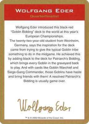 2003 Wolfgang Eder Biography Card
