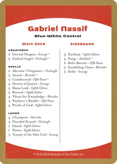 2004 Gabriel Nassif Decklist Card