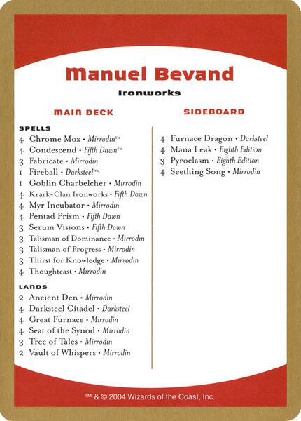 WorldChampionshipDecks2004⭐︎ManuelBevand 2004 Manuel Bevand Decklist Card - World Championship Decks