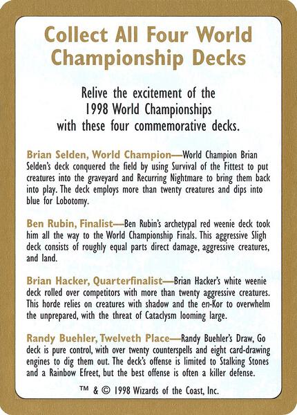 1998 World Championship Advertisement Card - World Championship