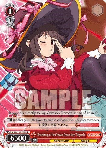 "Heartstrings of the Crimson Demon Race" Megumin KonoSuba 2 Promo Weiss Schwarz card — value and price