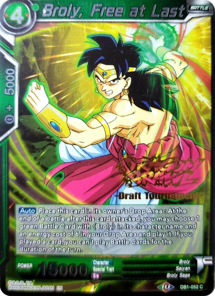 Broly, Free at Last (Dragon Brawl Draft Tournament Gold Stamped) #DB1-052 — Promotion Cards