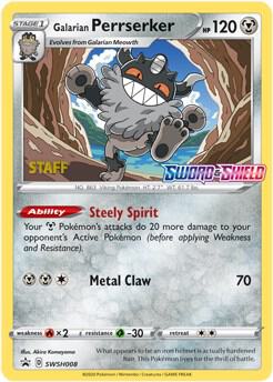 Galarian Perrserker - SWSH008 (Prerelease) [Staff] SWSH008 from SWSH: Sword & Shield Promo Cards
