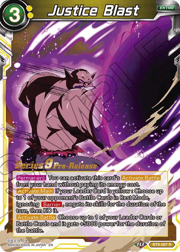 Justice Blast #BT9-067 — Universal Onslaught Pre-Release Cards