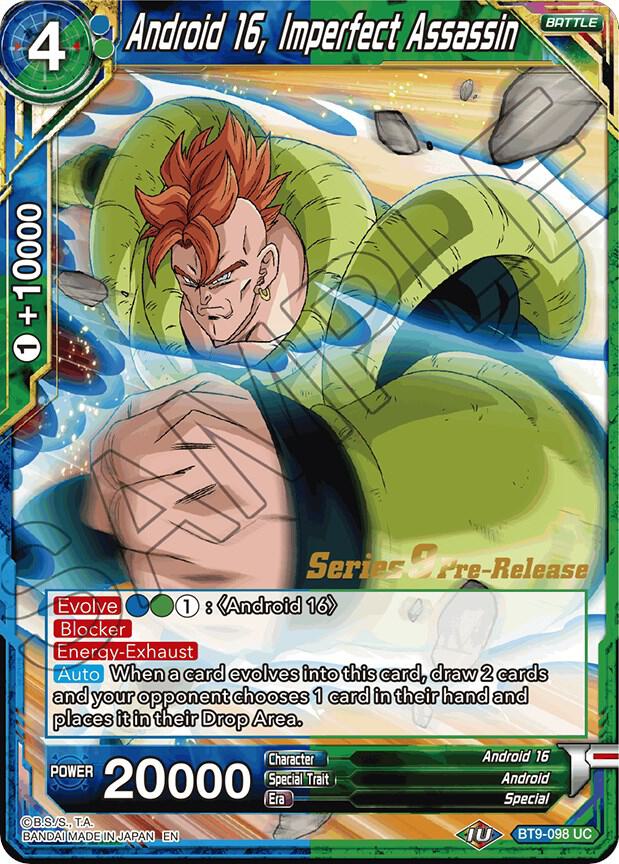 Android 16, Imperfect Assassin #BT9-098 — Universal Onslaught Pre-Release Cards
