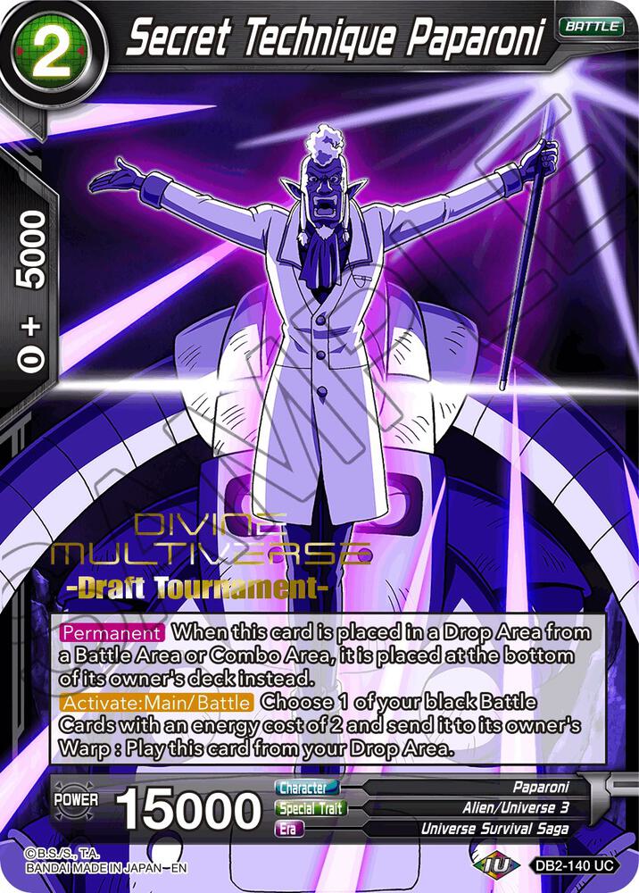 Secret Technique Paparoni (Divine Multiverse Draft Tournament) #DB2-140 — Tournament Promotion Cards