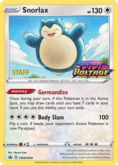 Snorlax - SWSH068 (Prerelease) [Staff]