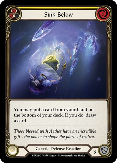 Sink Below (Yellow) — 1st Edition Rainbow Foil Welcome to Rathe Common Flesh and Blood card — value and price