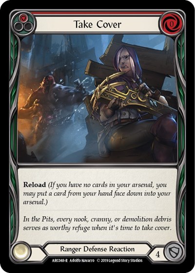 Take Cover (Red) — 1st Edition Rainbow Foil Arcane Rising Rare Flesh and Blood card — value and price