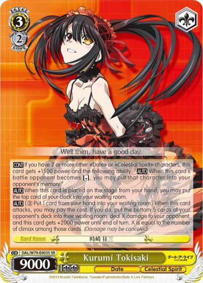 Kurumi Tokisaki (SR) Date A Live Super Rare Weiss Schwarz card — value and price
