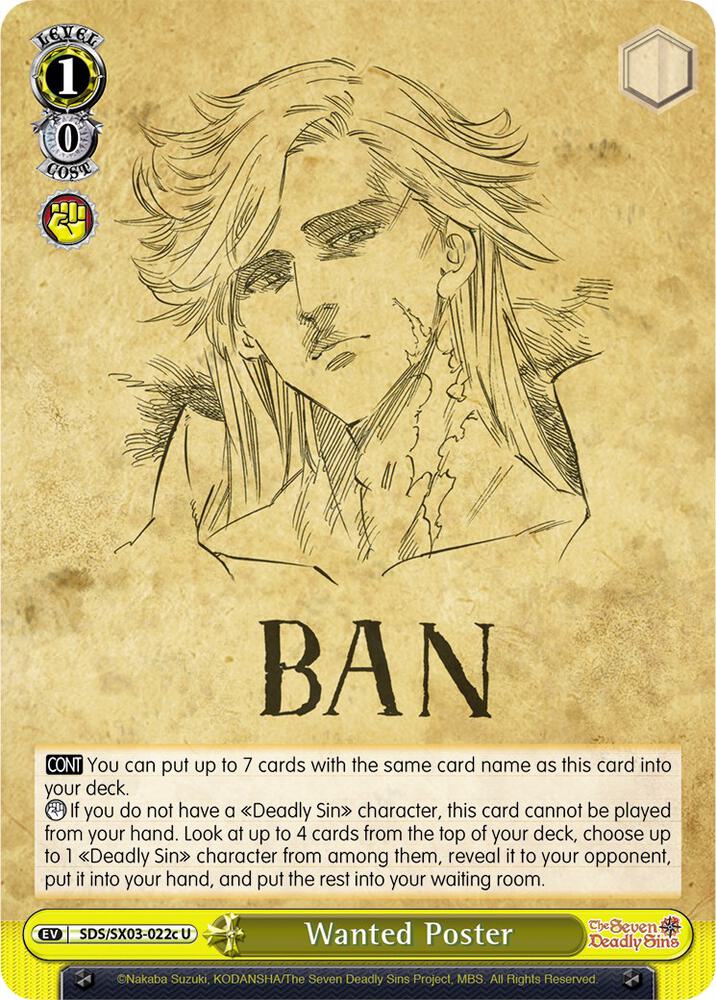 Wanted Poster (C) - The Seven Deadly Sins - Weiss Schwarz