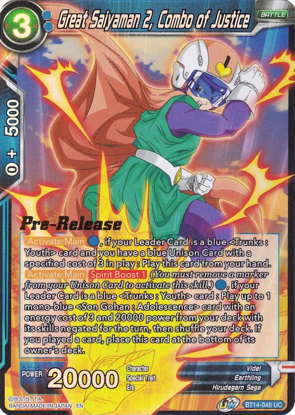 Great Saiyaman 2, Combo of Justice #BT14-048 — Cross Spirits Pre-Release Cards