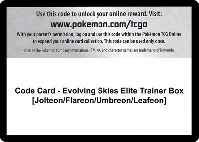 Code Card - Evolving Skies Elite Trainer Box [Jolteon/Flareon/Umbreon/Leafeon]