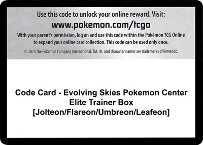 Code Card - Evolving Skies Pokemon Center Elite Trainer Box [Jolteon/Flareon/Umbreon/Leafeon]