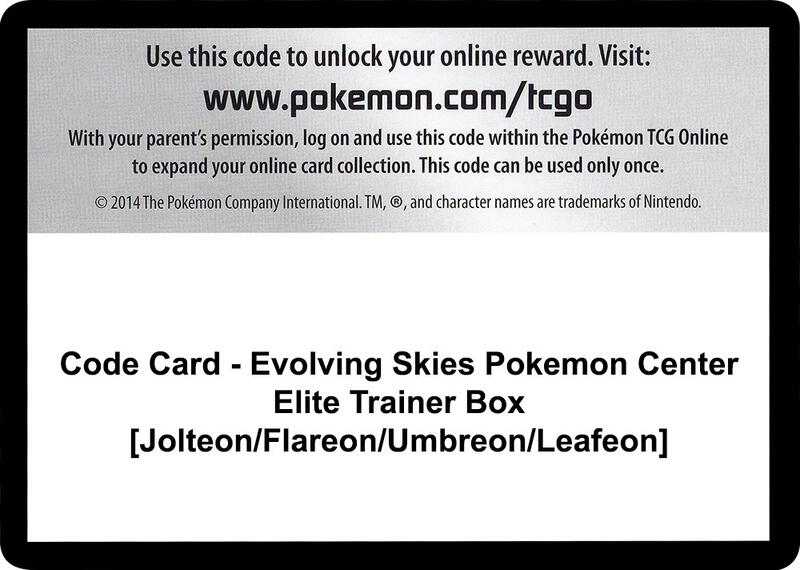 Code Card - Evolving Skies Pokemon Center Elite Trainer Box [Jolteon/Flareon/Umbreon/Leafeon]  from SWSH07: Evolving Skies