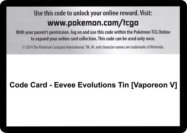 Code Card - Eevee Evolutions Tin [Vaporeon V]
