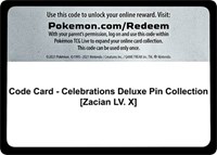 Code Card - Celebrations Deluxe Pin Collection [Zacian LV. X] from Celebrations Pokemon card image