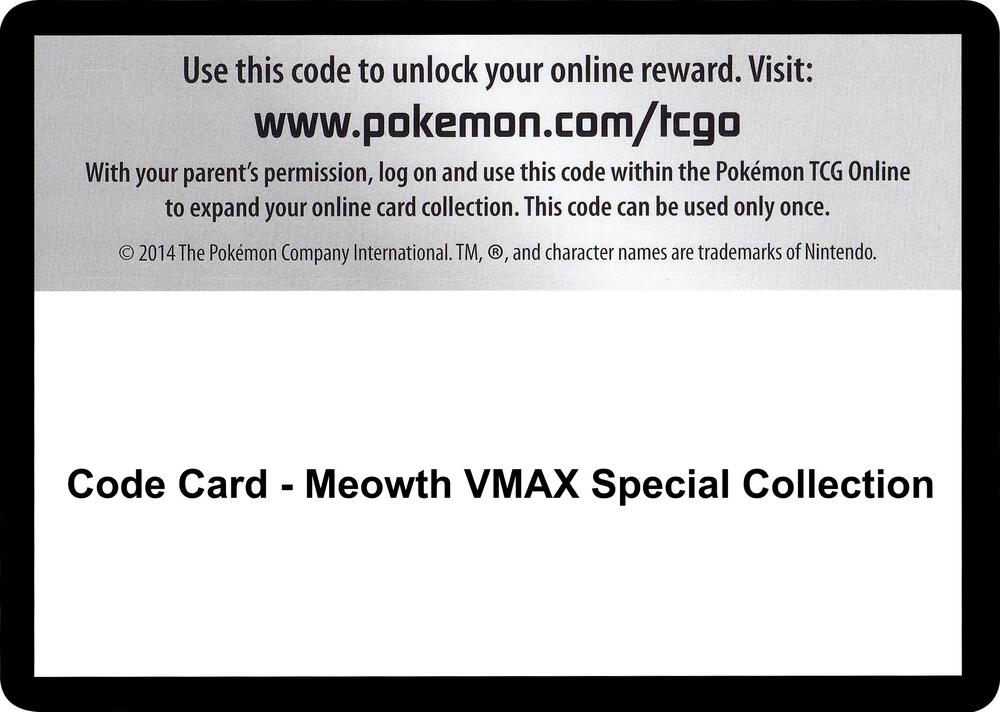 Code Card - Meowth Vmax Special Collection