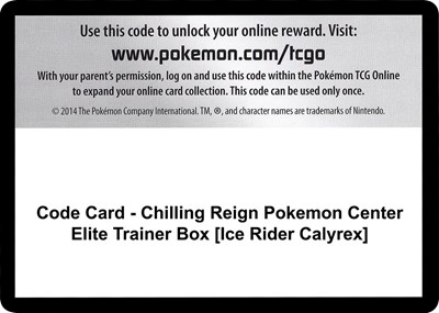 Code Card - Chilling Reign Pokemon Center Elite Trainer Box [Ice Rider Calyrex]