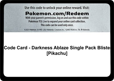 Code Card - Darkness Ablaze Single Pack Blister [Pikachu]