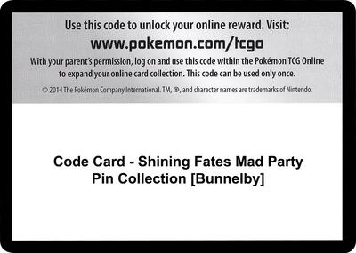 Code Card - Shining Fates Mad Party Pin Collection [Bunnelby]