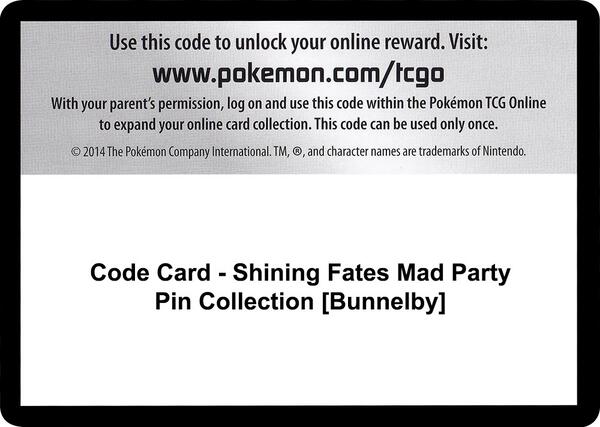 Code Card - Shining Fates Mad Party Pin Collection [Bunnelby]