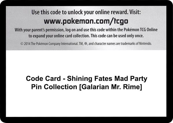 Code Card - Shining Fates Mad Party Pin Collection [Galarian Mr. Rime]