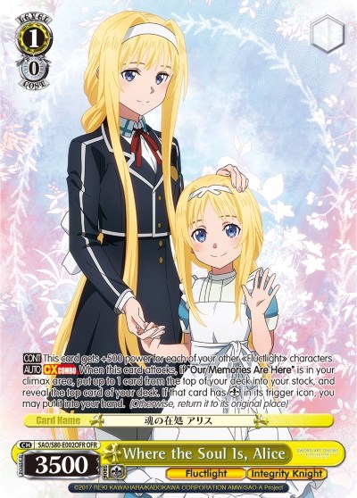 Where the Soul Is, Alice (OFR) Sword Art Online -Alicization- Vol.2 Over-Frame Rare Weiss Schwarz card — value and price
