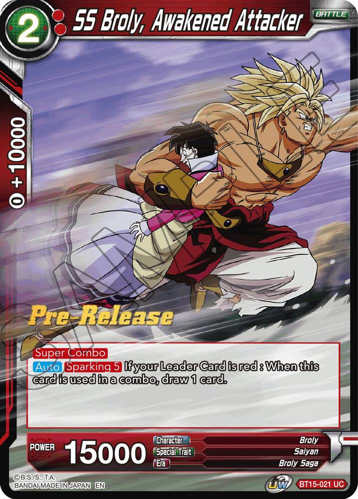 SS Broly, Awakened Attacker #BT15-021 — Saiyan Showdown Pre-Release Cards