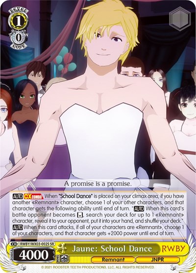 Jaune: School Dance (SR) RWBY Super Rare Weiss Schwarz card — value and price