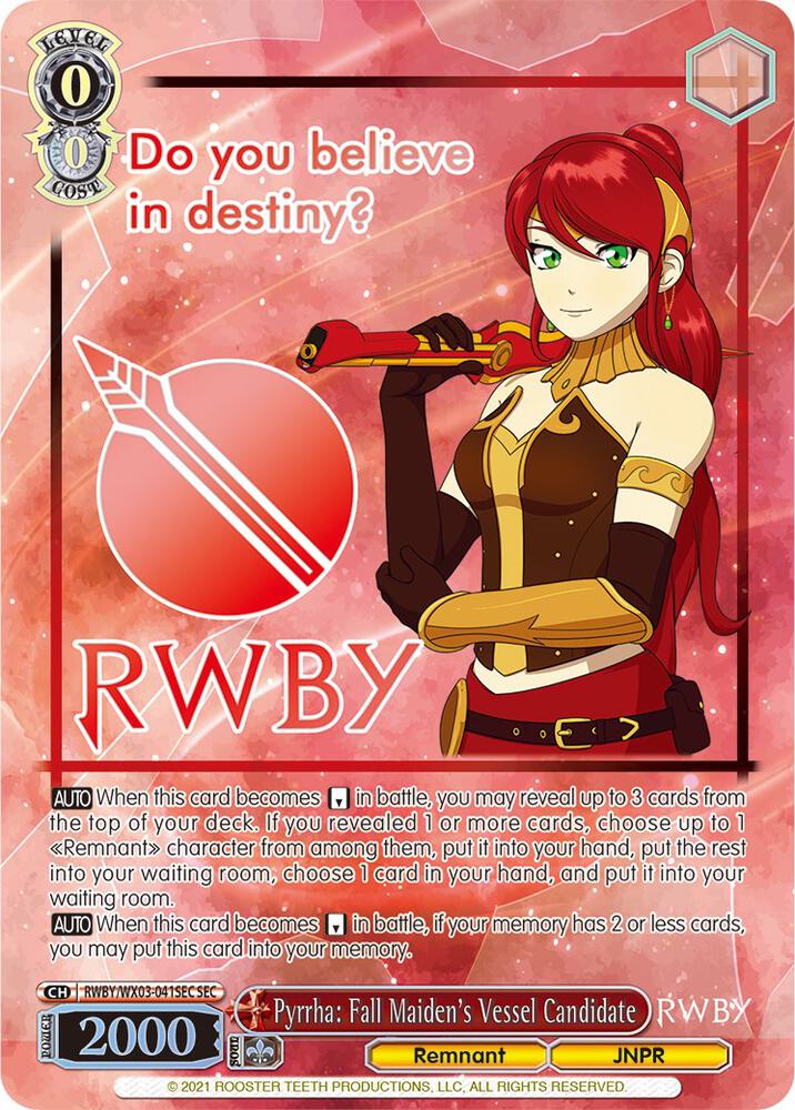 Pyrrha: Fall Maiden's Vessel Candidate (SEC) - RWBY - Weiss