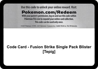 Code Card - Fusion Strike Single Pack Blister [Tepig]
