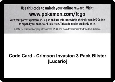 Code Card - Crimson Invasion 3 Pack Blister [Lucario]