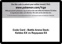 Code Card - Battle Arena Deck: Keldeo EX vs Rayquaza EX from XY - Steam Siege Pokemon card image