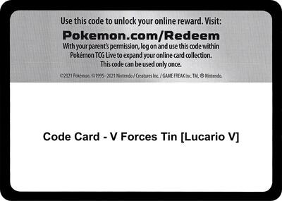Code Card - V Forces Tin [Lucario V]