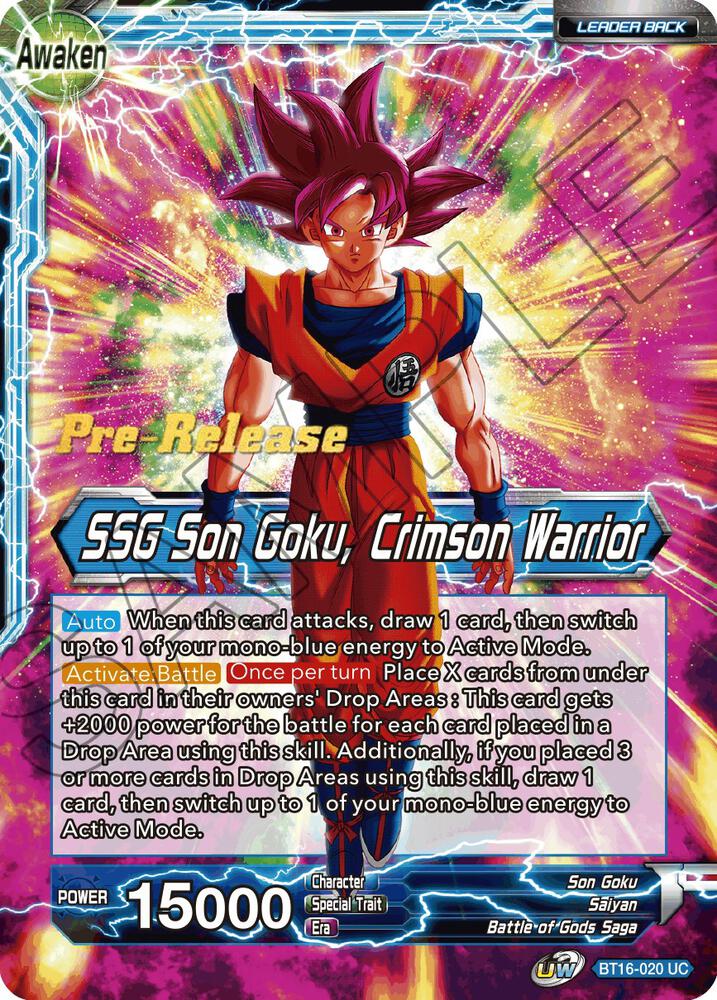 Son Goku // SSG Son Goku, Crimson Warrior #BT16-020 — Realm of the Gods Pre-Release Cards
