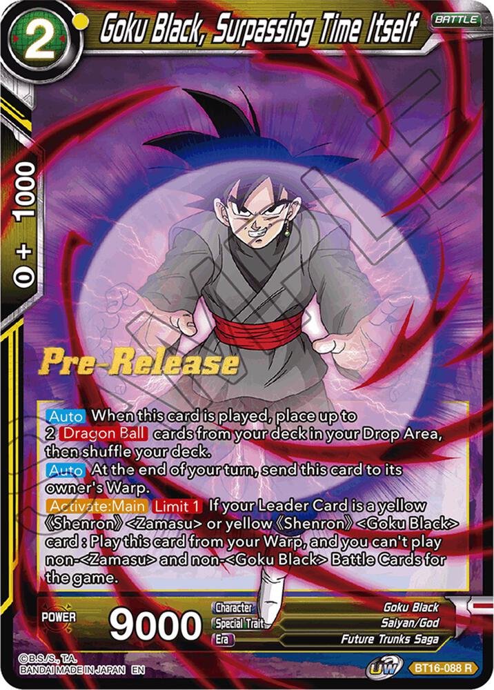 Goku Black, Surpassing Time itself #BT16-088 — Realm of the Gods Pre-Release Cards