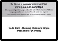 Code Card - Burning Shadows Single Pack Blister [Komala] from SM - Burning Shadows Pokemon card image