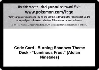 Code Card - Burning Shadows Theme Deck - "Luminous Frost" [Alolan Ninetales]