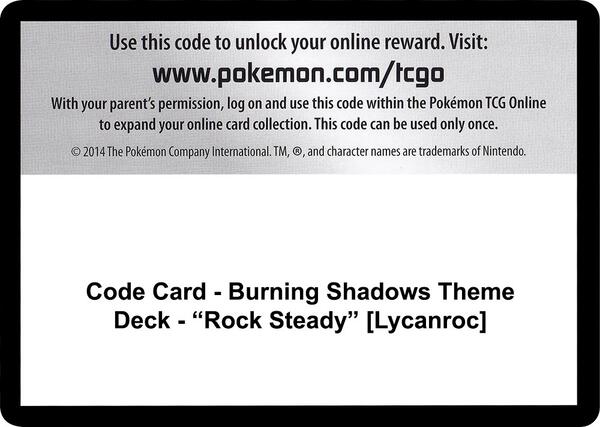 Code Card - Burning Shadows Theme Deck - "Rock Steady" [Lycanroc]